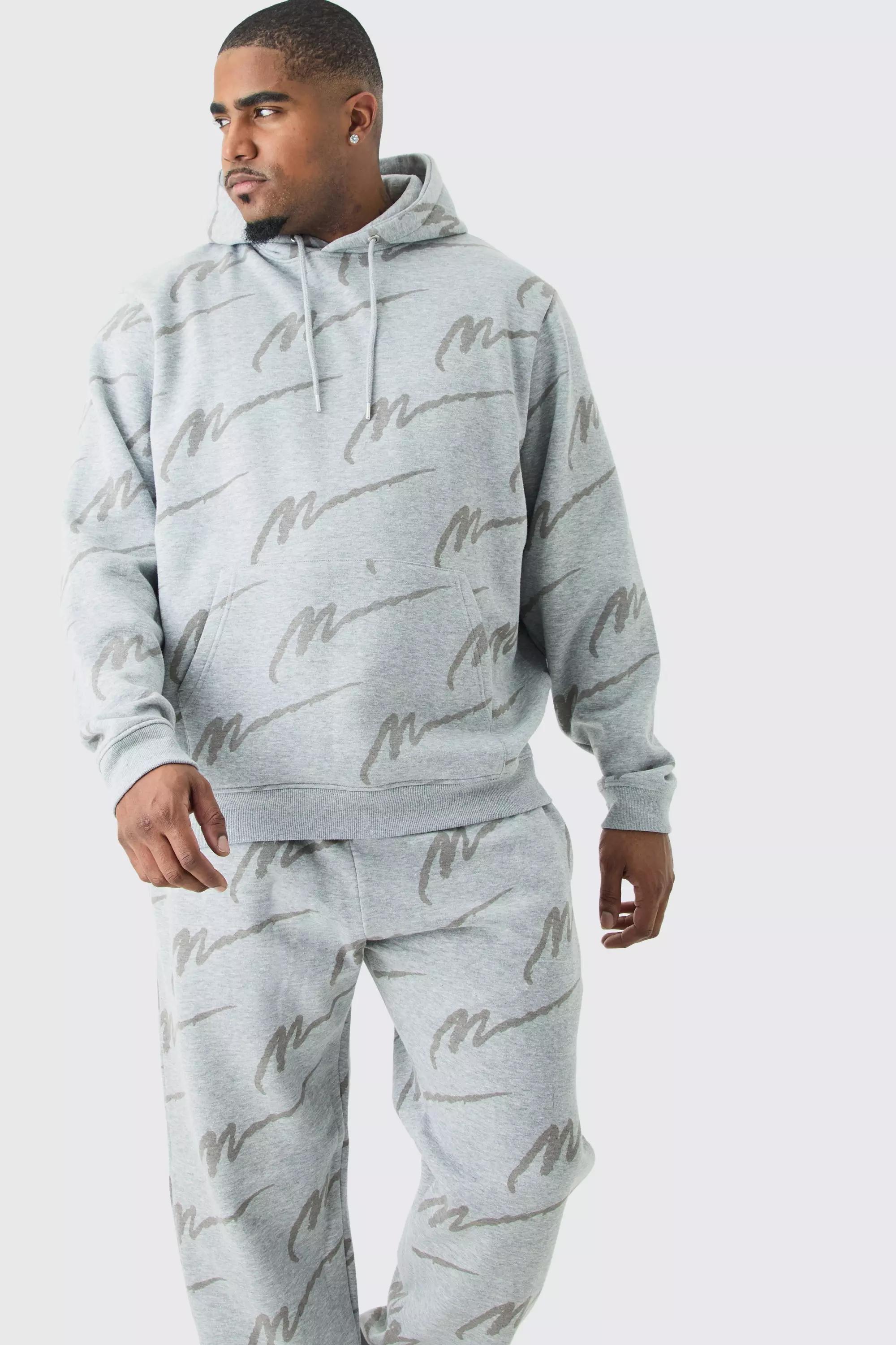 All over man online printed hooded tracksuit grey